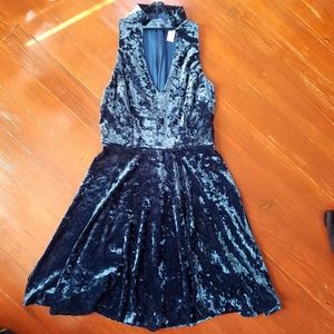 London Times Blue Crushed Velvet Skater Dress